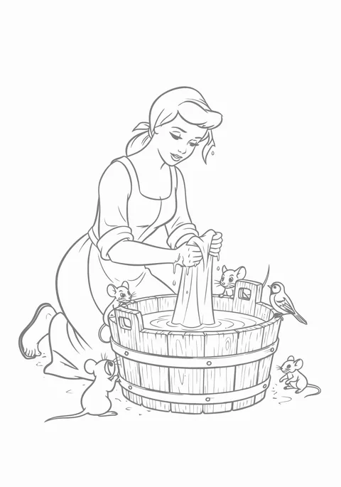 Gambar Mewarnai Cinderella Mencuci