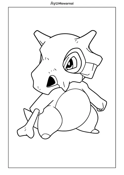 Gambar Mewarnai Cubone dengan Topeng Tengkorak dan Tulang
