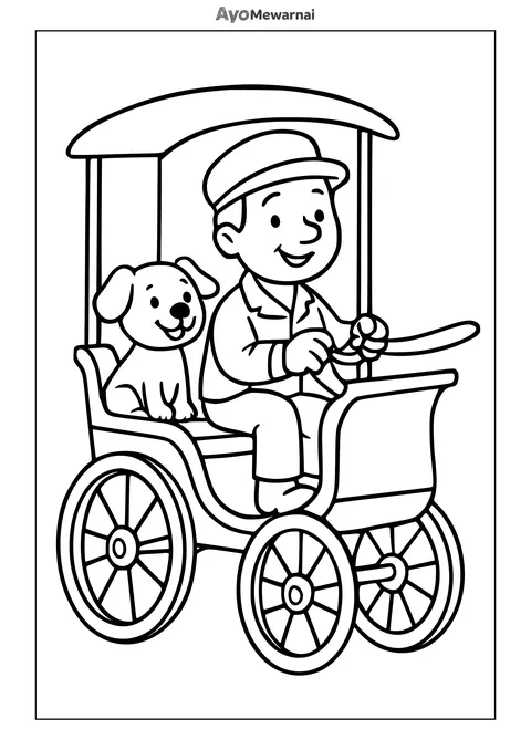 Gambar Mewarnai Delman dan Anjing