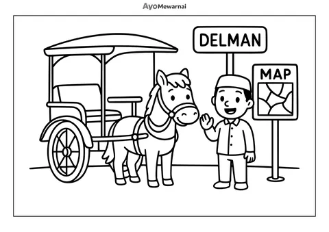 Gambar Mewarnai Delman di Area Wisata