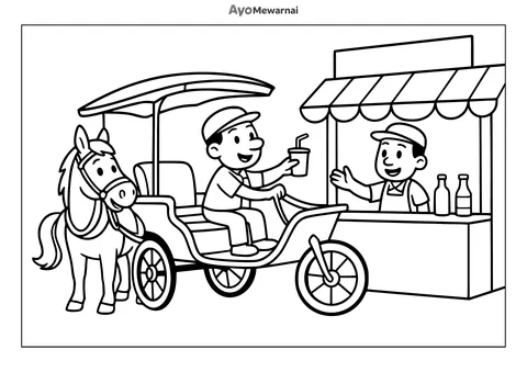 Gambar Mewarnai Delman di Depan Toko