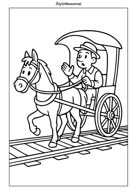 Gambar Mewarnai Delman di Jalur Kereta