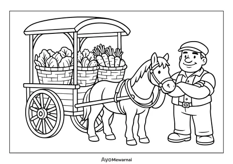 Gambar Mewarnai Delman di Pasar
