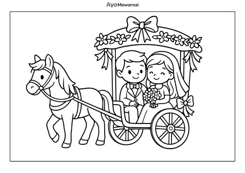 Gambar Mewarnai Delman Mengantar Pengantin