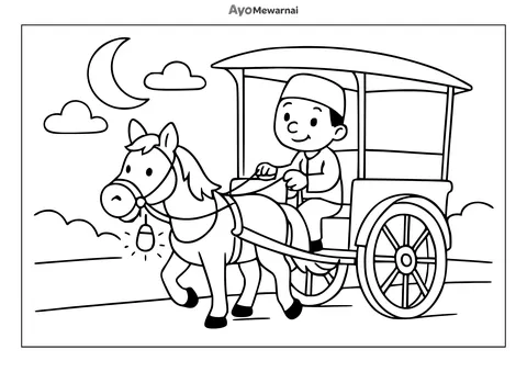 Gambar Mewarnai Delman Menjelang Malam