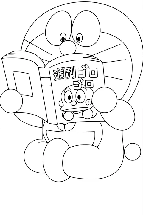 Gambar Mewarnai Doraemon Baca Buku