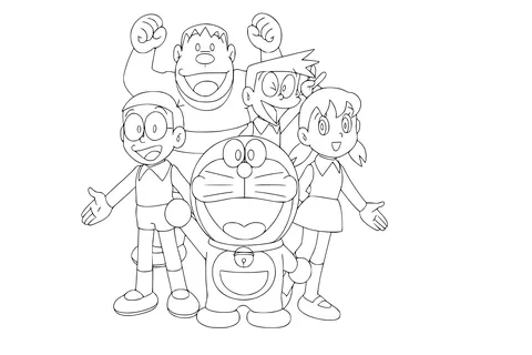 Gambar Mewarnai Doraemon dan Kawan Kawan