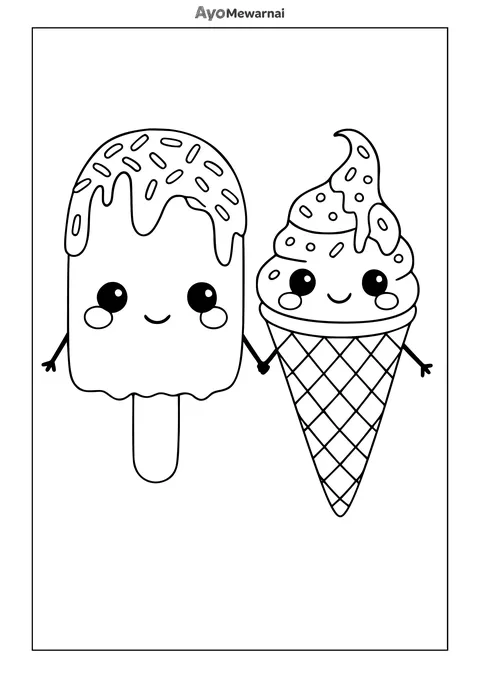 Gambar Mewarnai Es Kirm Stik dan Es Krim Cone
