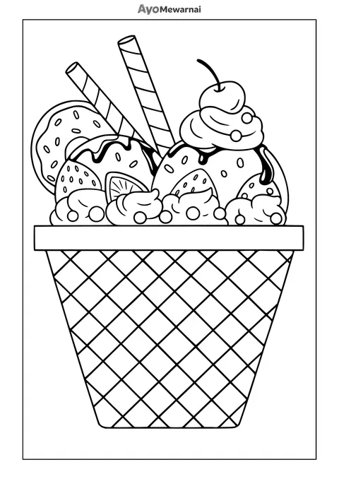 Gambar Mewarnai Es Krim Aneka Topping