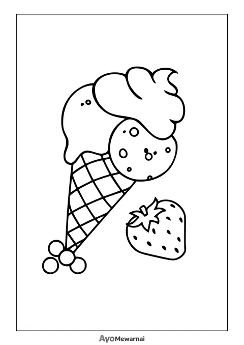 Gambar Mewarnai Es Krim Cone Buah