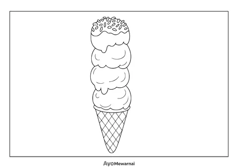 Gambar Mewarnai Es Krim Cone Empat Rasa