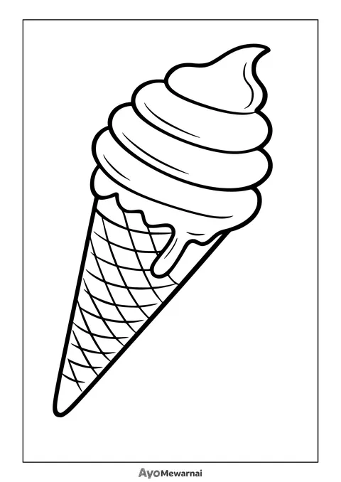 Gambar Mewarnai Es Krim Cone Meleleh dan Menggoda