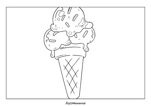 Gambar Mewarnai Es Krim Cone Tiga Rasa