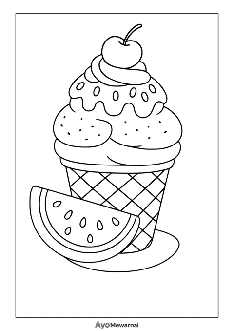 Gambar Mewarnai Es Krim dan Irisan Semangka