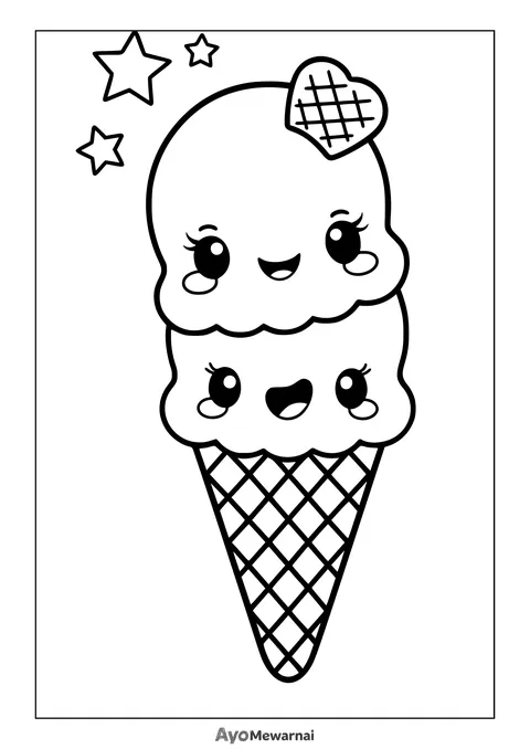 Gambar Mewarnai Es Krim Kawaii Bertabur Bintang