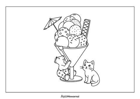 Gambar Mewarnai Es Krim Lucu Dengan Hewan