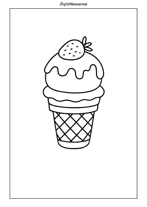 Gambar Mewarnai Es Krim Topping Stroberi