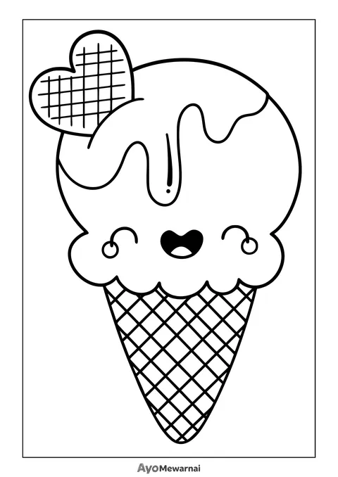 Gambar Mewarnai Es Krim Wafel Hati