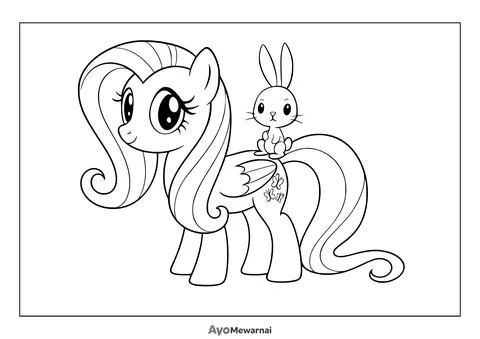 Gambar Mewarnai Fluttershy dan Kelinci