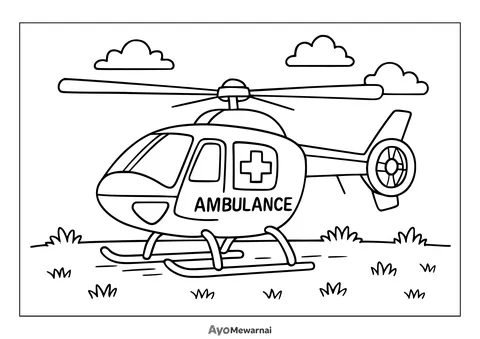 Gambar Mewarnai Helikopter Ambulan