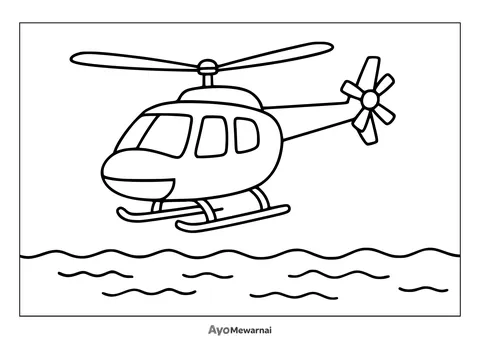 Gambar Mewarnai Helikopter di Atas Laut
