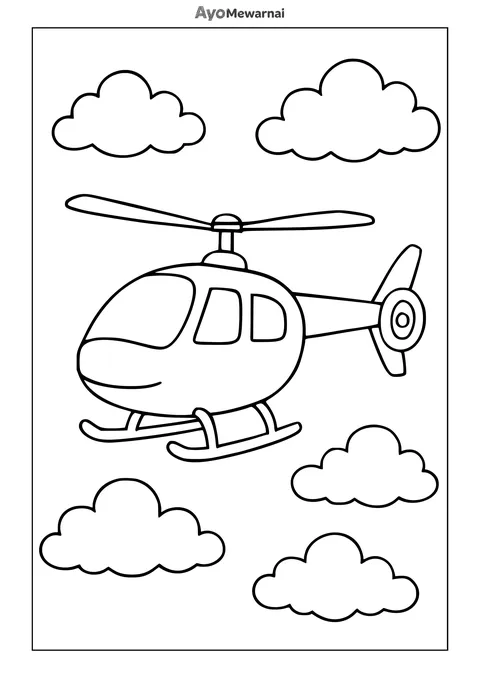 Gambar Mewarnai Helikopter di Bawah Langit Berawan