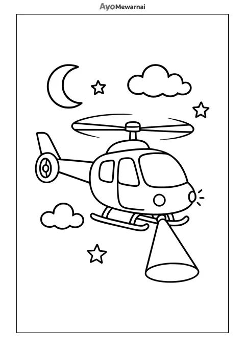Gambar Mewarnai Helikopter di Malam Hari