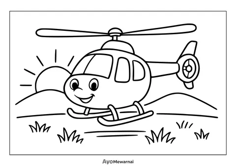 Gambar Mewarnai Helikopter di Pagi Hari