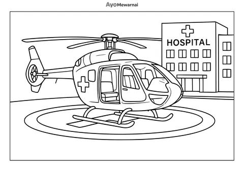 Gambar Mewarnai Helikopter di Pangkalan Medis
