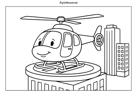 Gambar Mewarnai Helikopter di Puncak Gedung