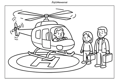 Gambar Mewarnai Helikopter Mengambil Penumpang