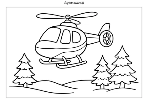 Gambar Mewarnai Helikopter Menjelajahi Salju