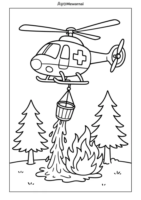 Gambar Mewarnai Helikopter Pemadam Kebakaran