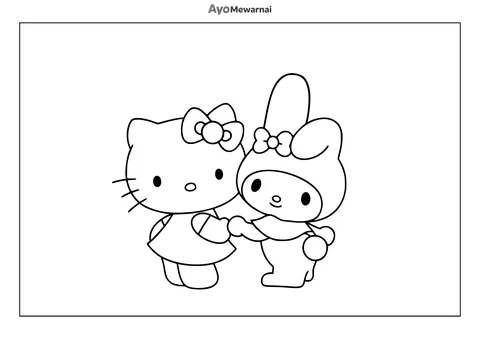Gambar Mewarnai Hello Kitty dan My Melody