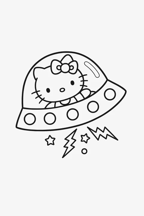 Gambar Mewarnai Hello Kitty Naik Ufo