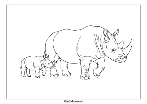 Gambar Mewarnai Ibu dan Anak Badak