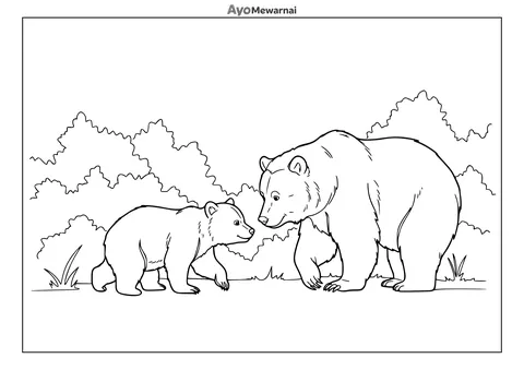 Gambar Mewarnai Ibu dan Anak Beruang