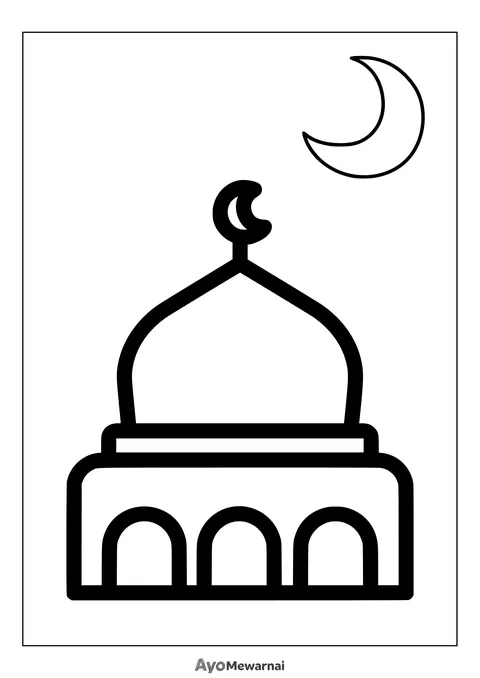 Gambar Mewarnai Ikon Kubah Masjid dan Bulan