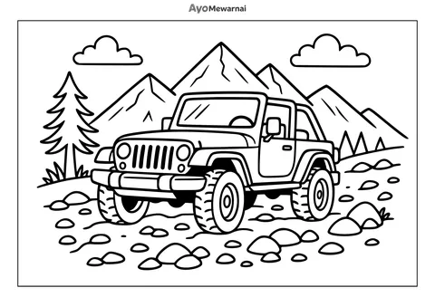 Gambar Mewarnai Jeep di Jalan Berbatu