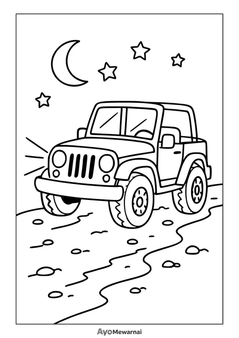 Gambar Mewarnai Jeep di Malam Hari