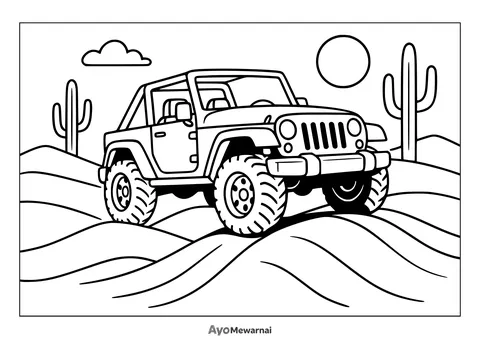 Gambar Mewarnai Jeep di Padang Pasir