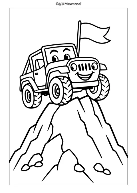 Gambar Mewarnai Jeep di Puncak Gunung