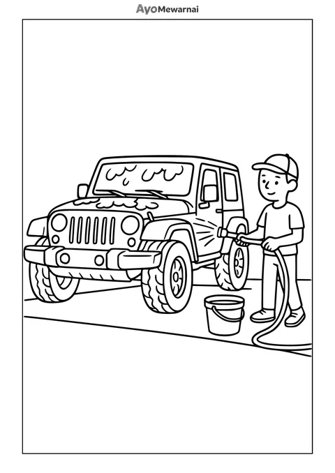 Gambar Mewarnai Jeep di Tempat Cuci Mobil