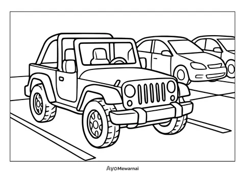 Gambar Mewarnai Jeep di Tempat Parkir