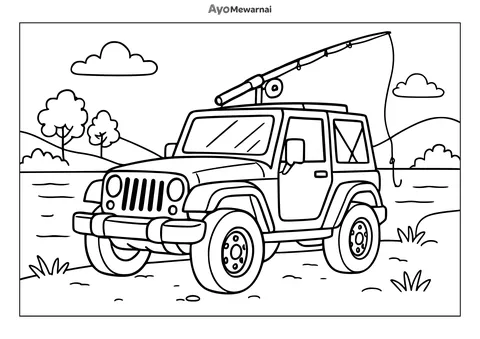 Gambar Mewarnai Jeep Memancing
