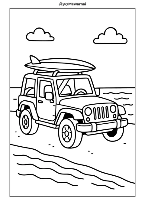 Gambar Mewarnai Jeep Mengangkut Papan Selancar