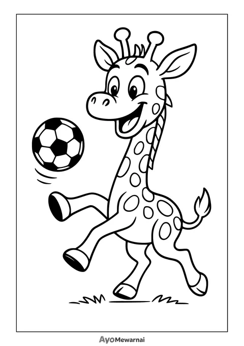 Gambar Mewarnai Jerapah Main Bola