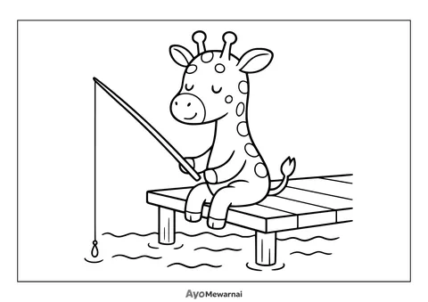 Gambar Mewarnai Jerapah Memancing