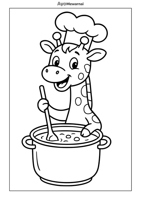 Gambar Mewarnai Jerapah Memasak