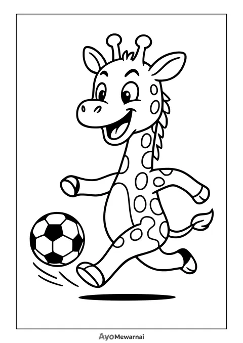 Gambar Mewarnai Jerapah Menendang Bola